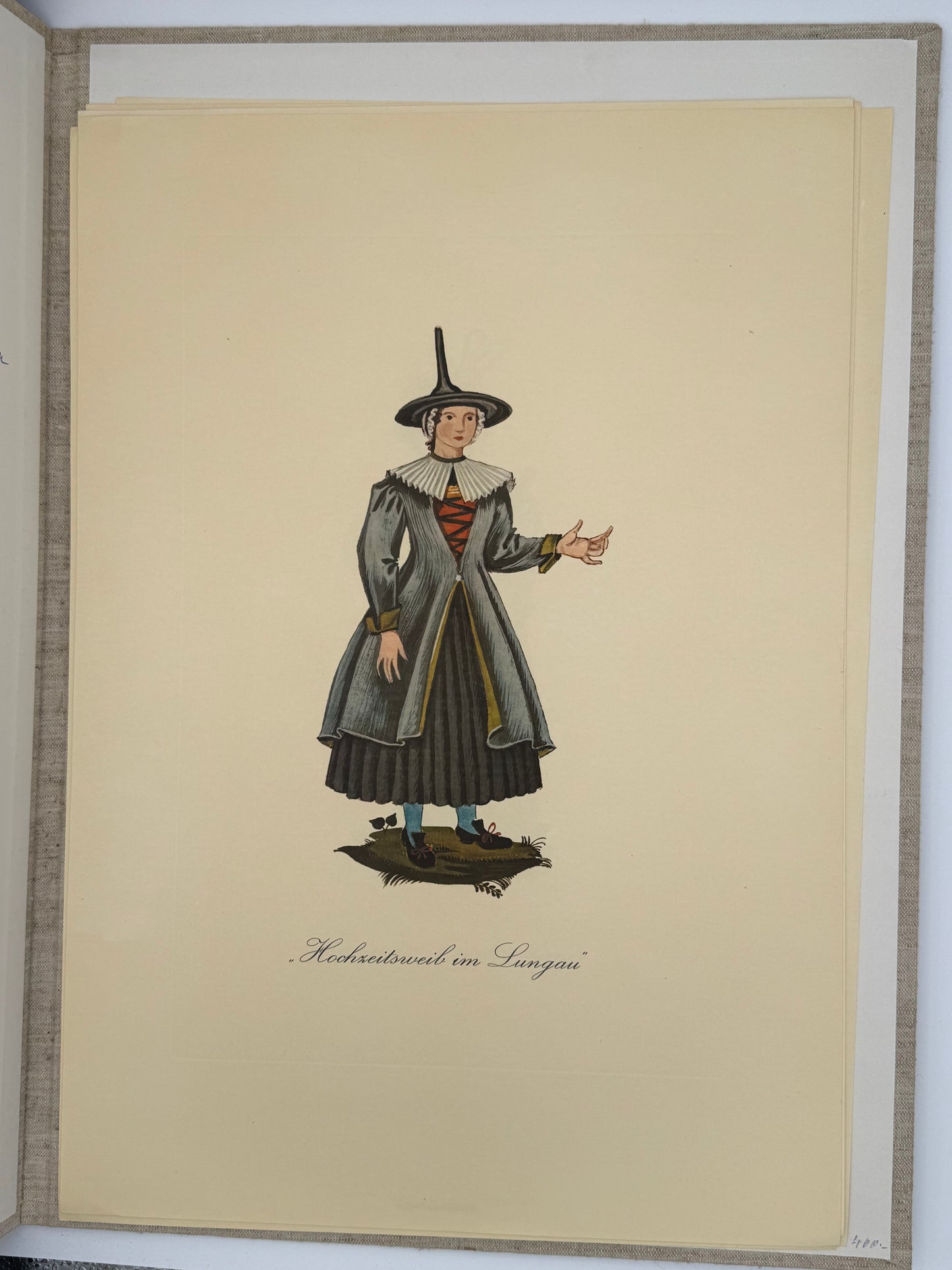 Alt-Salzburger Kostbarkeiten – Historische Trachten (18. Jh.), Mappe mit farbigen Blättern, Salzburg 1977