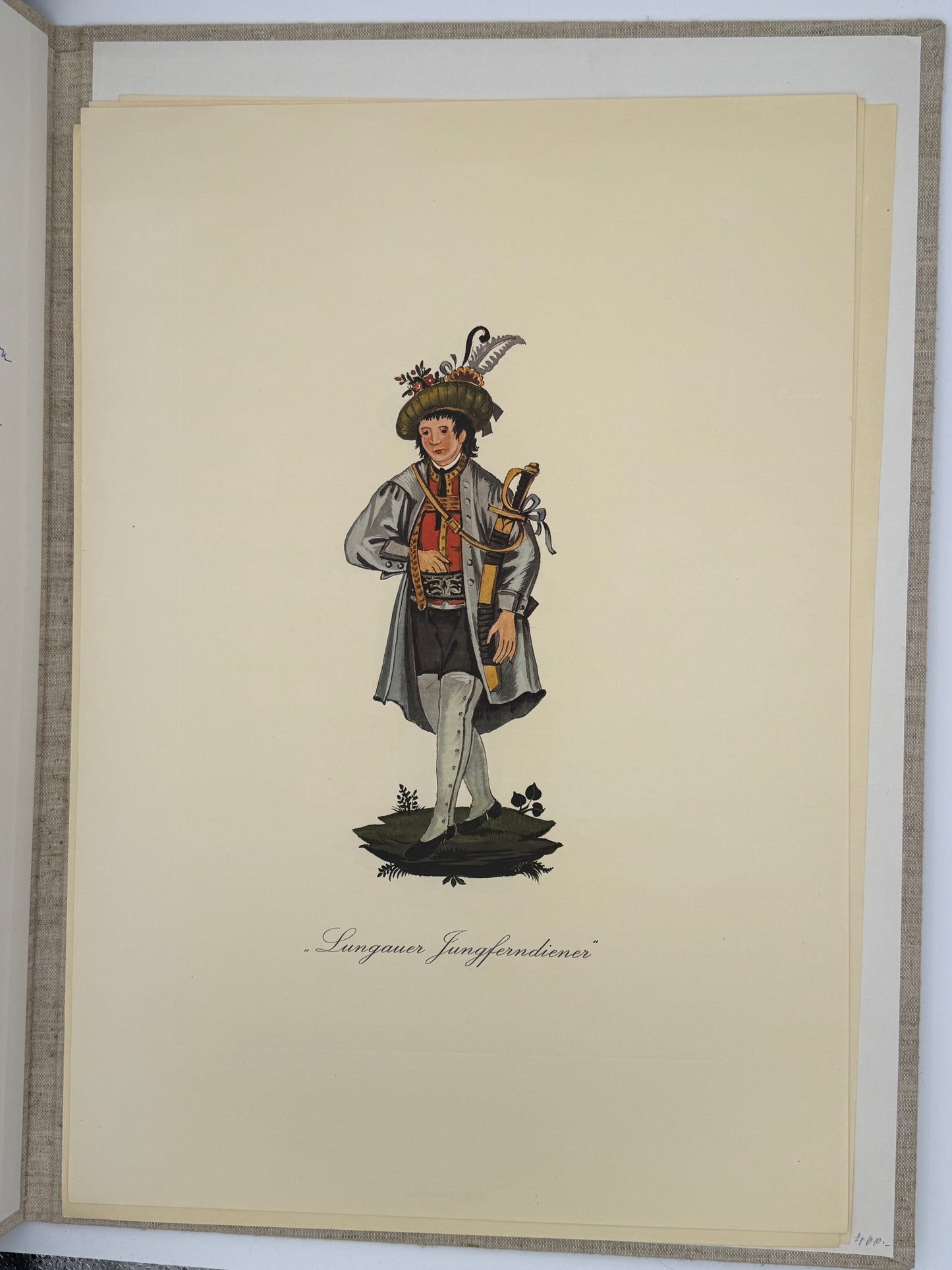 Alt-Salzburger Kostbarkeiten – Historische Trachten (18. Jh.), Mappe mit farbigen Blättern, Salzburg 1977