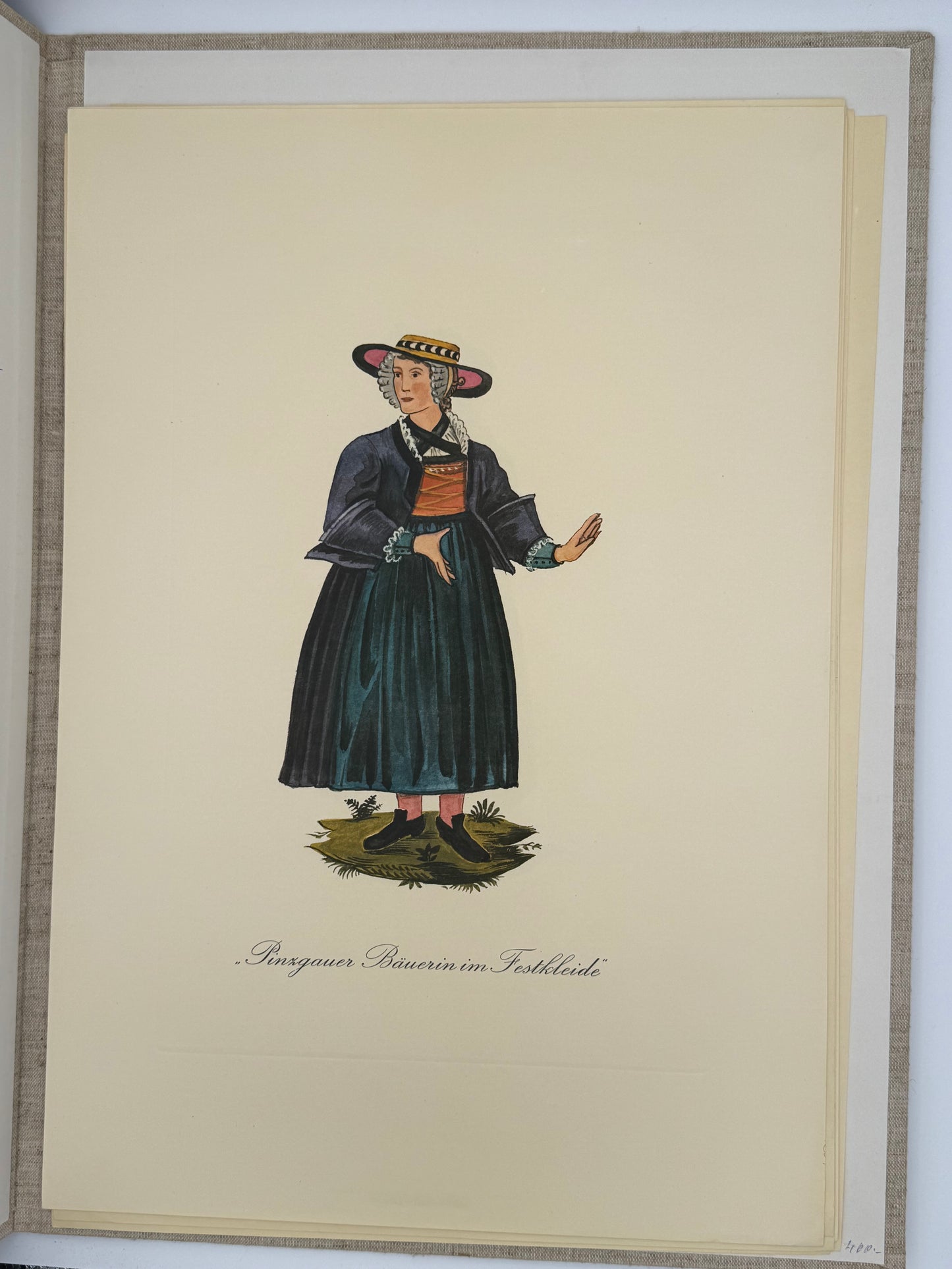 Alt-Salzburger Kostbarkeiten – Historische Trachten (18. Jh.), Mappe mit farbigen Blättern, Salzburg 1977